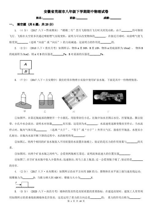 安徽省芜湖市八年级下学期期中物理试卷  
