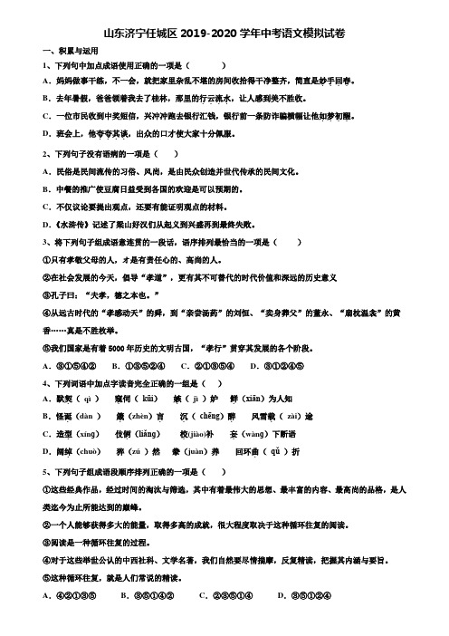 【附20套中考模拟试题】山东济宁任城区2019-2020学年中考语文模拟试卷含解析