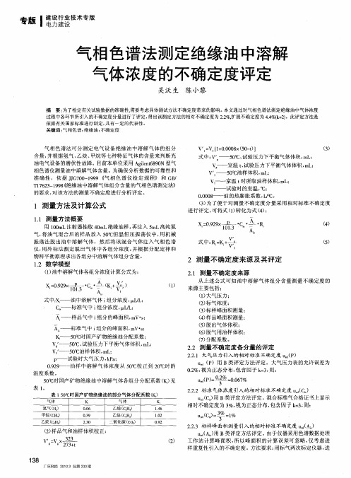 气相色谱法测定绝缘油中溶解气体浓度的不确定度评定