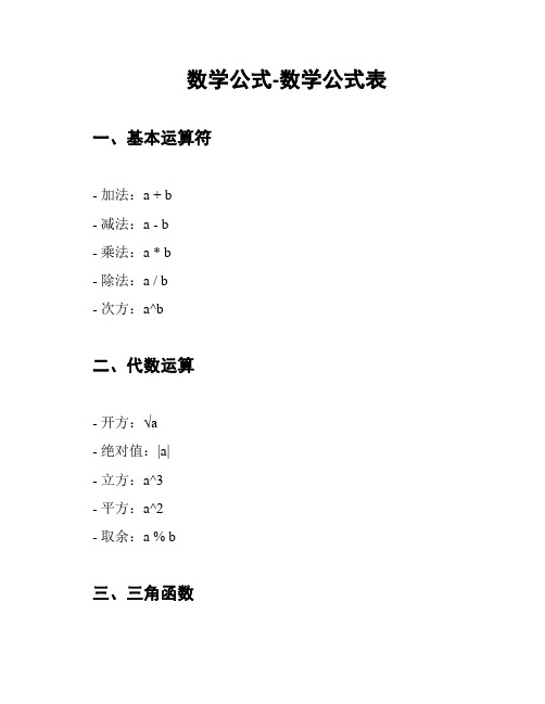 数学公式-数学公式表