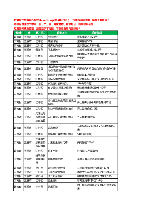 2020新版云南省玉溪市建材工商企业公司商家名录名单联系电话号码地址大全1622家
