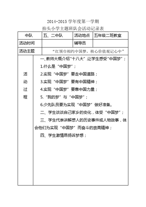 主题班队会活动记录表