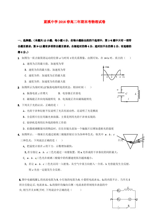 福建省安溪蓝溪中学高二物理下学期期末考试试题(无答案)