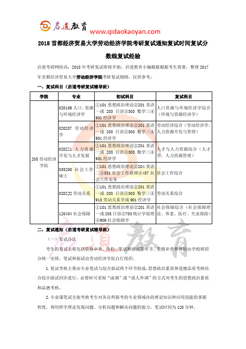 2018首都经济贸易大学劳动经济学院考研复试通知复试时间复试分数线复试经验