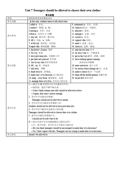 九年级英语Unit-7-Teenagers-should-be-allowed-to-choose-their-own-clothes教案