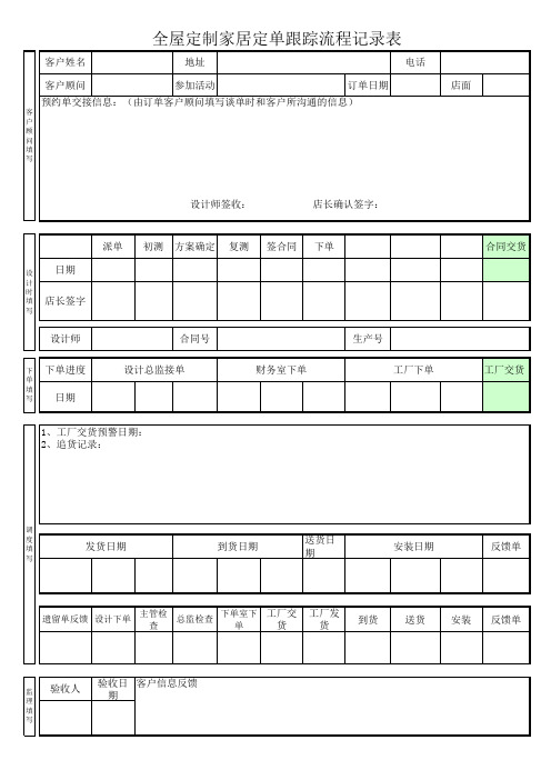 全屋定制家居定单跟踪流程记录表