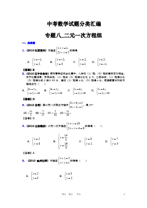 中考数学试题分类汇编 专题八_二元一次方程组