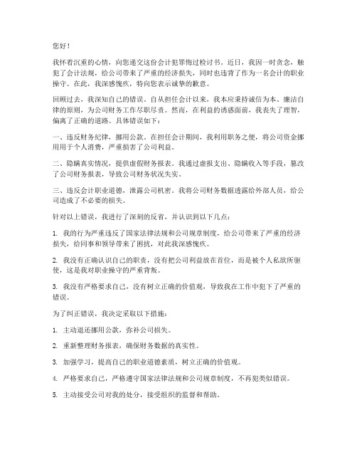 会计犯罪悔过检讨书范文