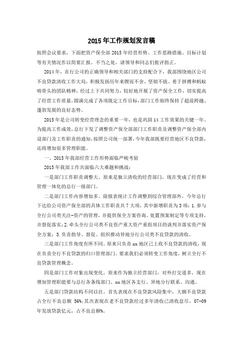 2015年工作规划发言稿