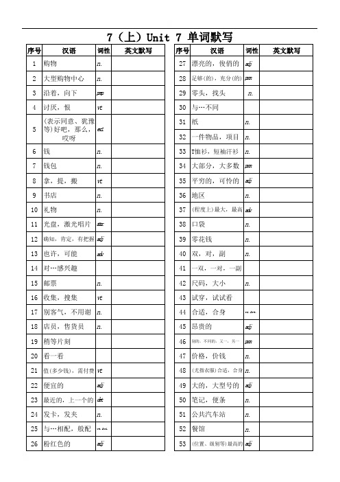 7上 Unit7 单词默写(无答案)