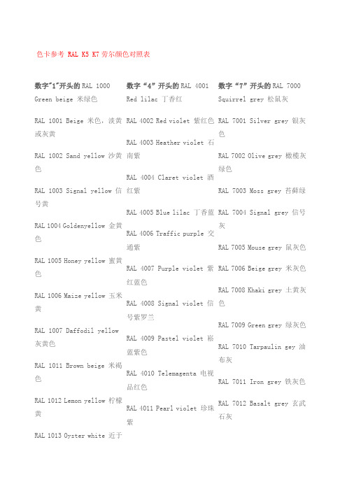 色卡参考RALKK劳尔颜色对照表