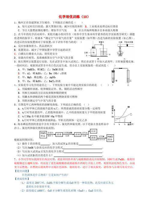 广东省五华县华新中学2016届九年级化学培优试题10