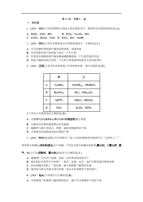 (人教版)中考化学考点跟踪【第31讲】专题十-盐(含答案)