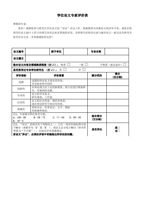 学位论文专家评价表
