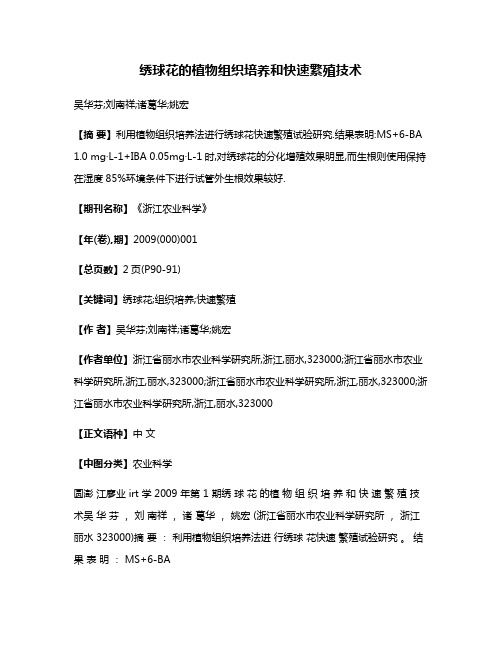 绣球花的植物组织培养和快速繁殖技术