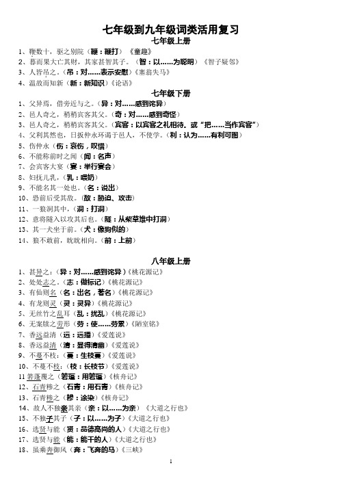 初三语文 七——九年级 词类活用复习