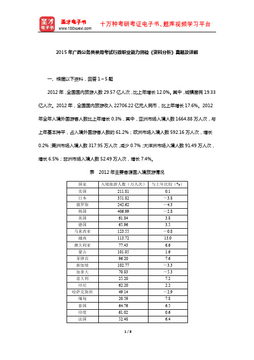 2015年广西公务员录用考试行政职业能力测验《资料分析》真题及详解【圣才出品】