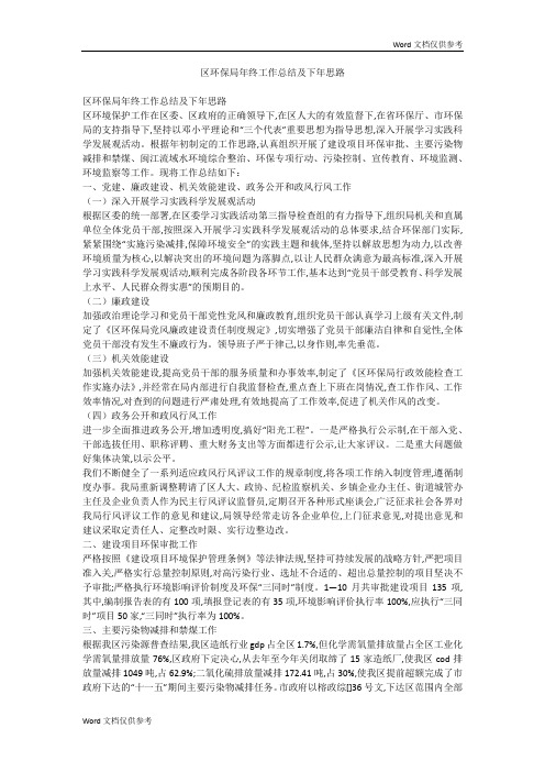 区环保局年终工作总结及下年思路