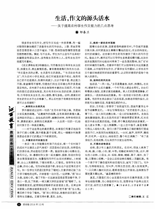 生活作文的源头活水 ——关于提高农村学生作文能力的几点思考