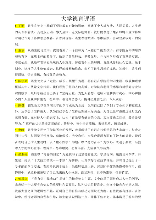 大学德育答辩评语