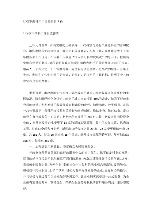 行政审批科工作自查报告5篇