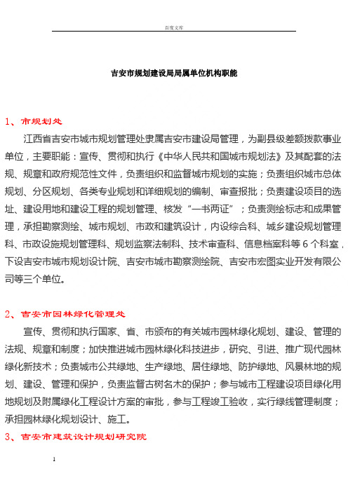 吉安市规划建设局局属单位机构职能