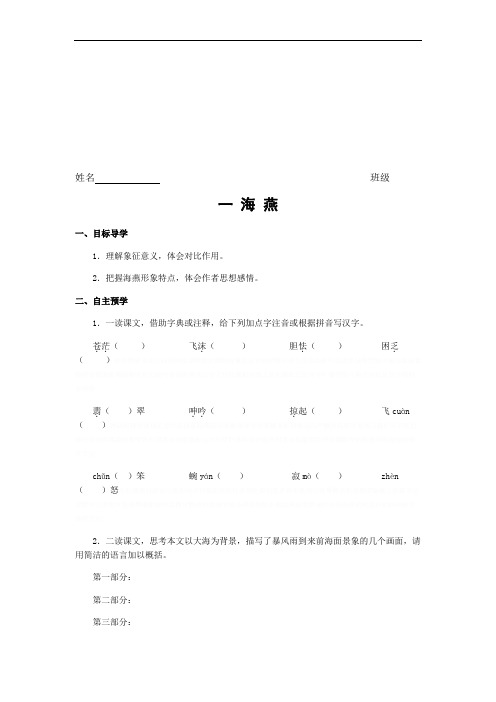 《海燕》 导学案及答案