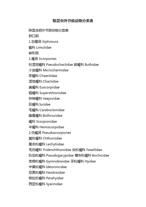 除昆虫外节肢动物分类表