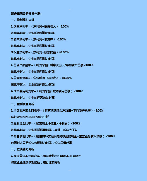 财务报表分析指标体系(1)