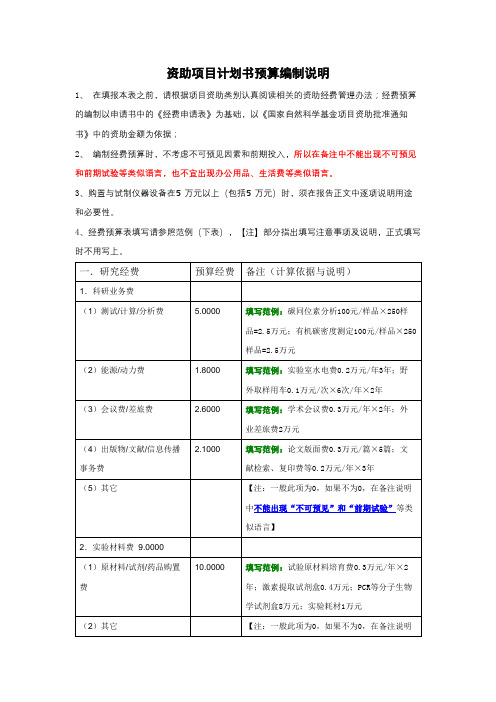 资助项目计划书预算编制说明【模板】