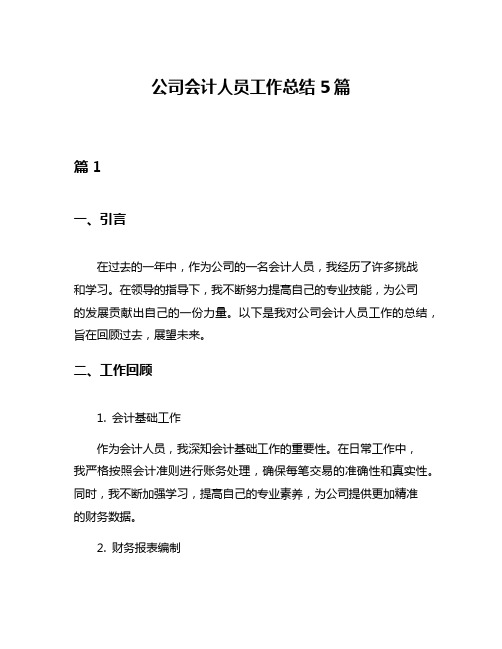 公司会计人员工作总结5篇