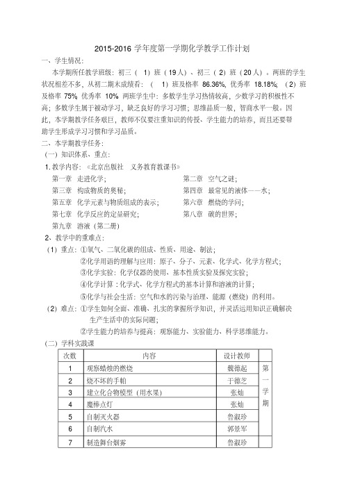 2015-2016学年度第一学期化学工作计划