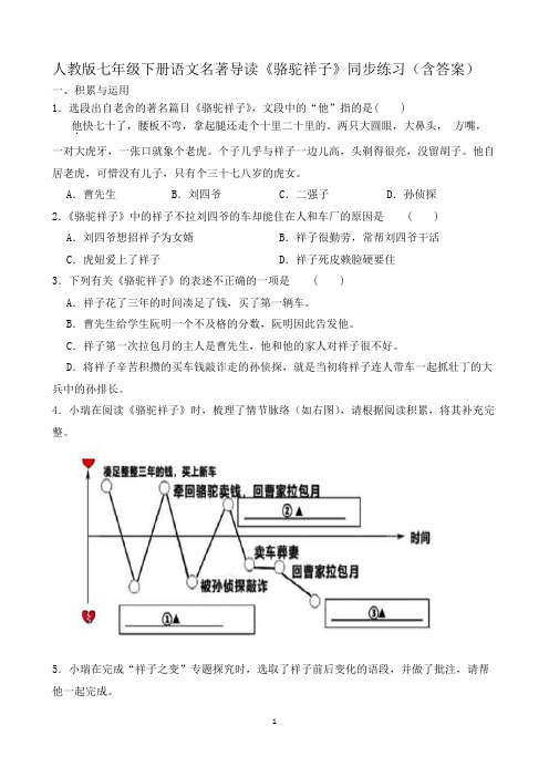 人教版七年级下册语文名著导读《骆驼祥子》同步练习(含答案)