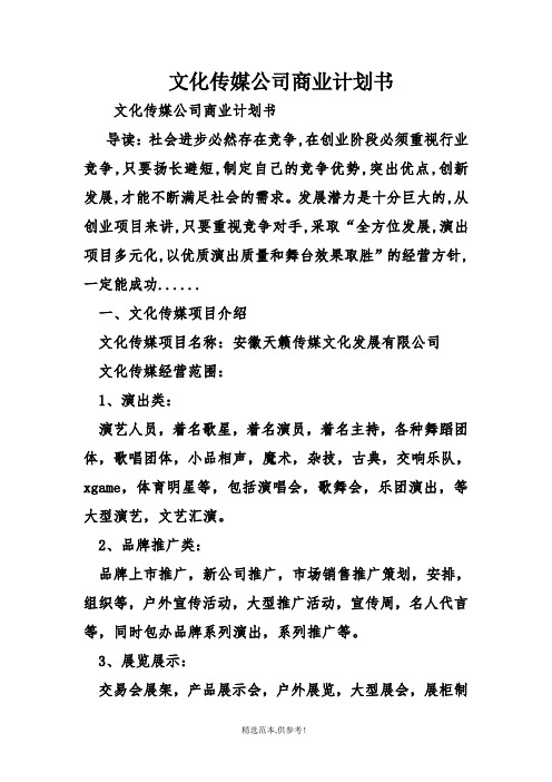 文化传媒公司商业计划书