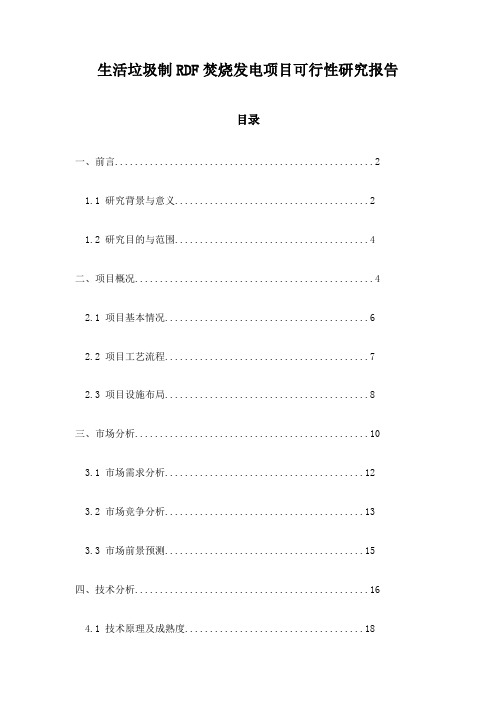 生活垃圾制RDF焚烧发电项目可行性研究报告