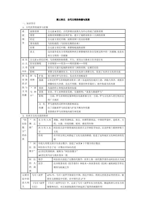 九年级上册历史第三单元古代文明的传播与发展