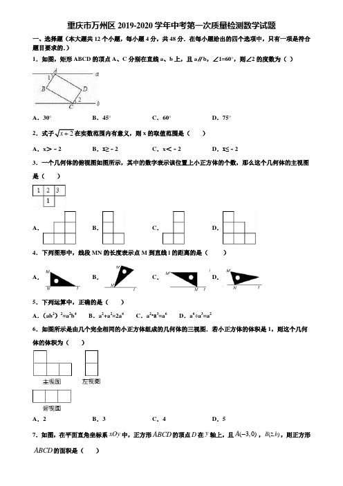 重庆市万州区2019-2020学年中考第一次质量检测数学试题含解析