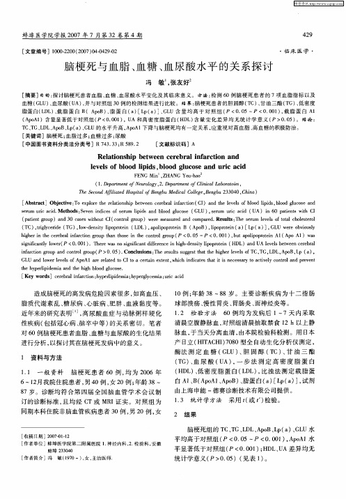 脑梗死与血脂、血糖、血尿酸水平的关系探讨