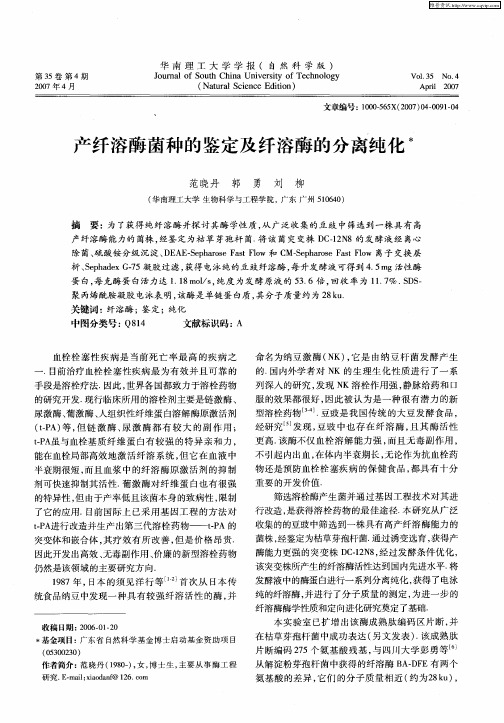 产纤溶酶菌种的鉴定及纤溶酶的分离纯化