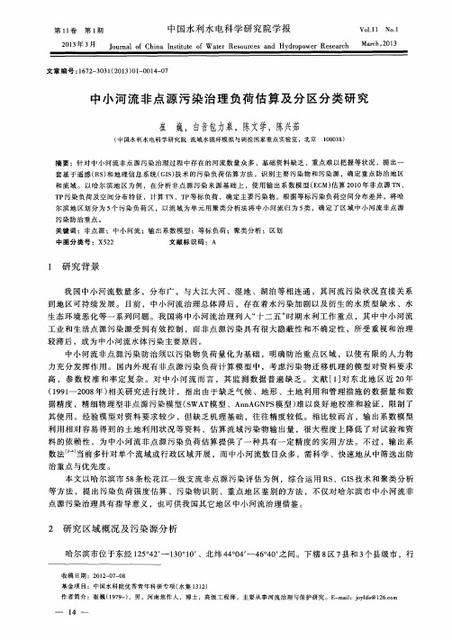 中小河流非点源污染治理负荷估算及分区分类研究