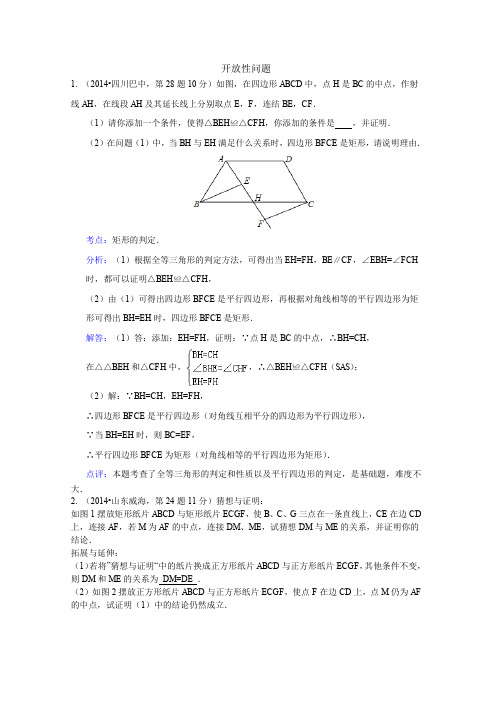 2014年全国中考数学试卷解析分类汇编：开放性问题