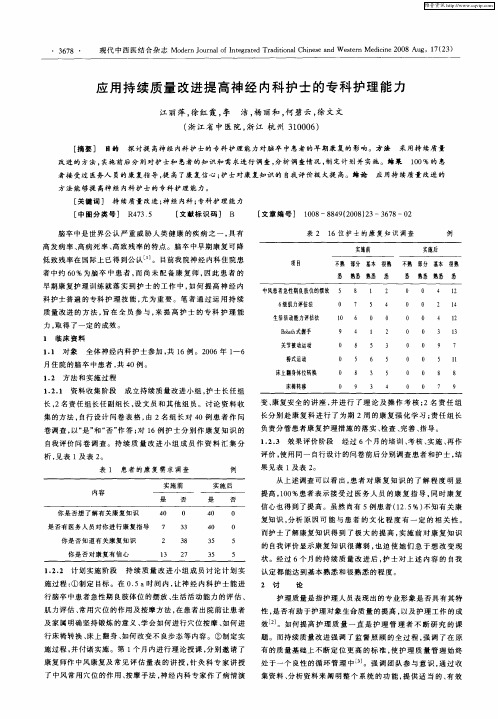 应用持续质量改进提高神经内科护士的专科护理能力