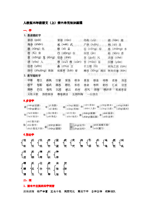 人教版三年级语文(上)第六单元知识整理
