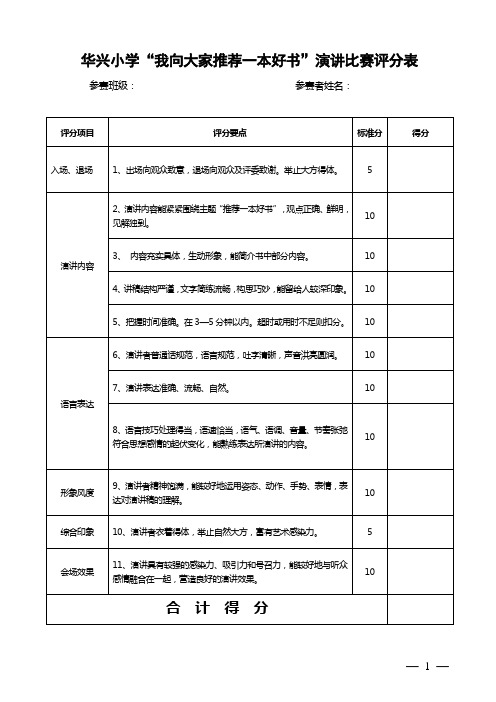 演讲比赛评分表