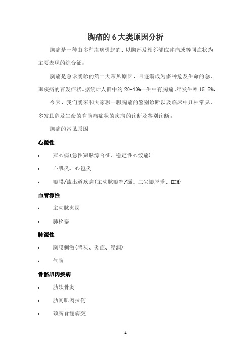 胸痛的6大类原因分析