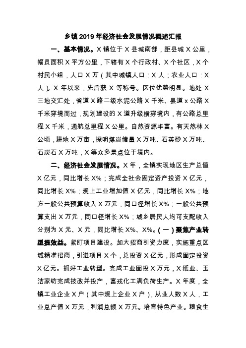 乡镇2019年经济社会发展情况概述汇报