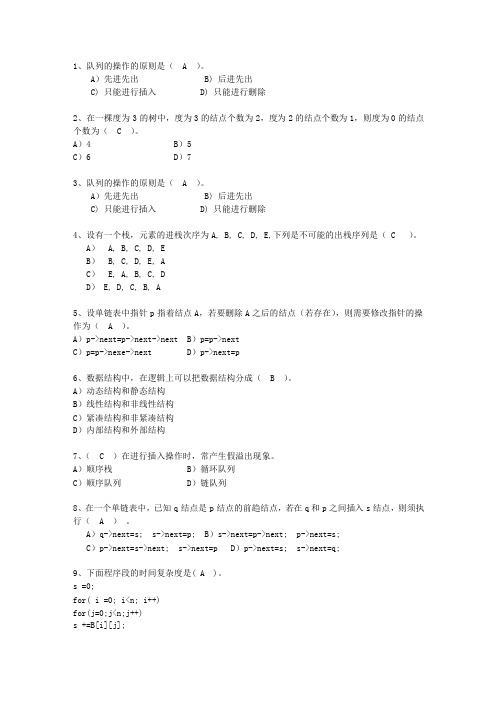 2010吉林省JAVA版数据结构理论考试试题及答案