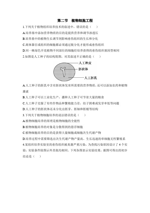 苏教版高中生物选修3 2.2《植物细胞工程》能力提升