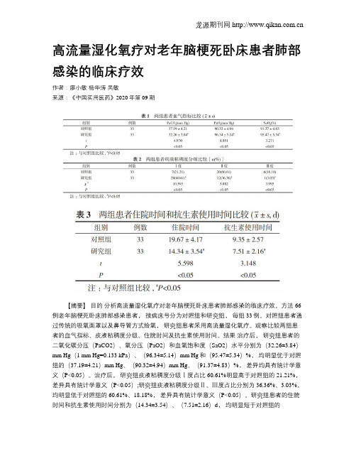高流量湿化氧疗对老年脑梗死卧床患者肺部感染的临床疗效