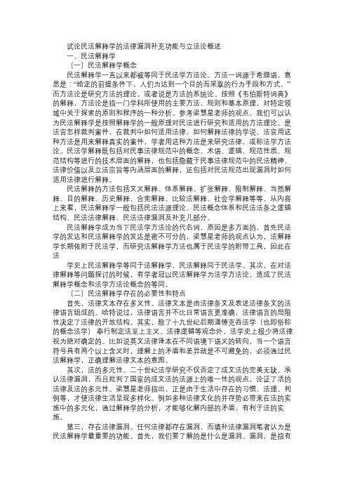 试论民法解释学的法律漏洞补充功能与立法论概述免费范文精选